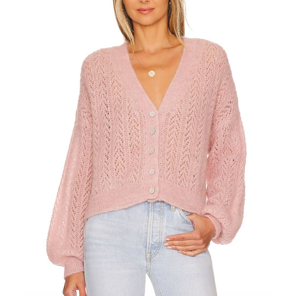 FREE PEOPLE Ameila Pointelle Cardigan Mauve Moon Small